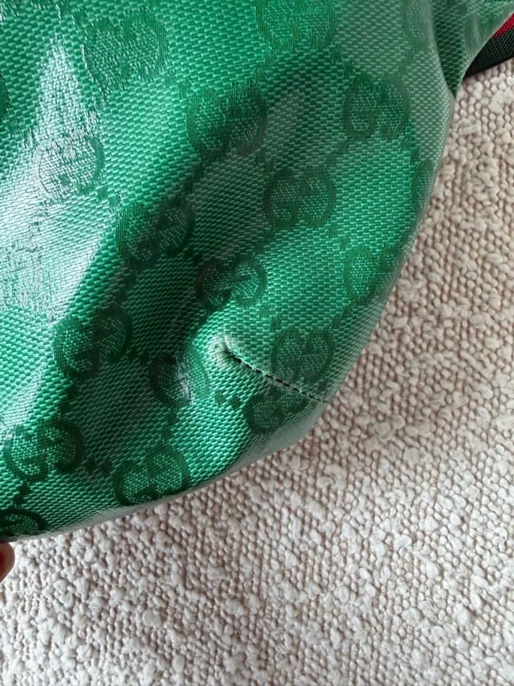 Gucci KIDS Green Monogram Stripe Belt Bag - Picture 3 of 9